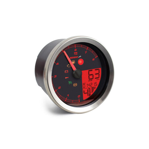 Koso KOS-BA051201 3-3/8" Round Speedometer w/Tachometer Silver for Dyna 04-11/Sportster 04-13/Rocker 08-10