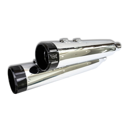 Khrome Werks KW202725 4 1/2" Klassic Slip-On Mufflers Chrome w/Black End Caps for Touring 17-Up