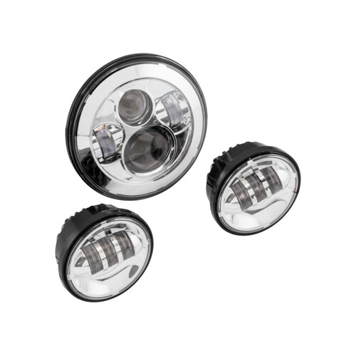 Letric Lighting Co LLC-LHK-7C 7" Headlight & 4-1/2" Passing Lamps Insert Bundle Chrome for H-D w/7" Headlights & 4-1/2" Passing Lamps