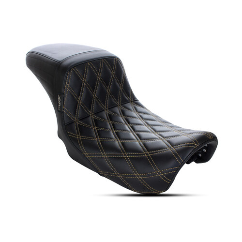 LePera Seats LP-LK-591DDG Kickflip Dual Seat w/Gold Double Diamond Stitch for Dyna 06-17