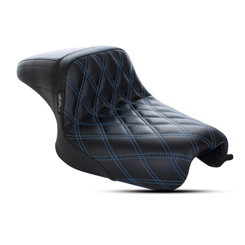 LePera Seats LP-LK-596DDB Kickflip Dual Seat w/Blue Double Diamond Stitch for Sportster 04-06 & 10-21 w/either 3.3 or 4.5 Gallon Tank