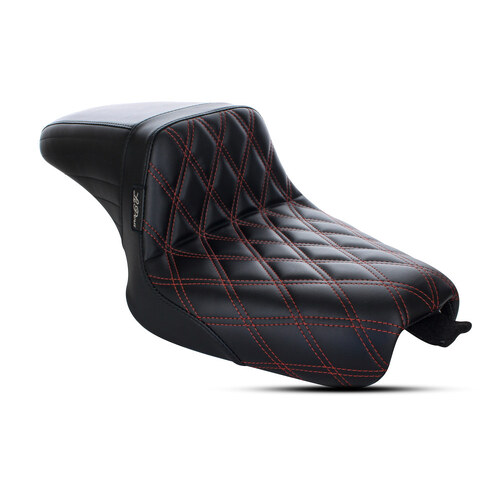 LePera Seats LP-LK-596DDR Kickflip Dual Seat w/Red Double Diamond Stitch for Sportster 04-06 & 10-21 w/either 3.3 or 4.5 Gallon Tank