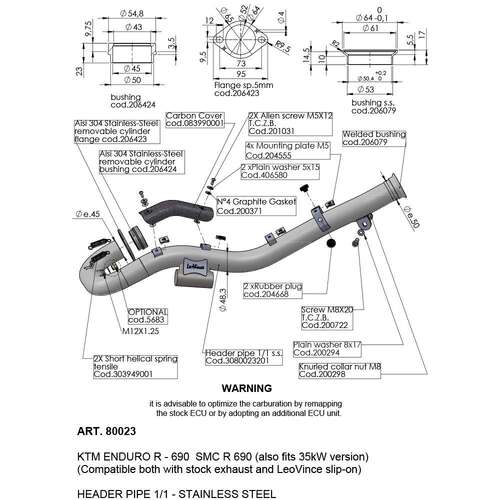 LeoVince LVHP80023 Stainless Steel Header Pipes for KTM 690 Enduro R/690 SMC R 19-22/Gas Gas SM 700/ES 700 2022