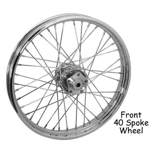 V-Factor 51637 Chrome Front 40 Spoke 21" x 2.15 w/3/4" Tapped Bearing Dual 5/16" Flange Hub Fits FXWG 1980-83