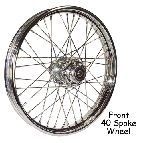 V-Factor 51643 Chrome 16" x 3.00 40 Spoke Front Wheel Single Flange Hub 5/16" Hold Fits all Models Flst Softail 1984-99