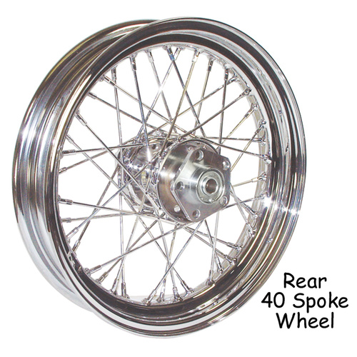 V-Factor 51646 Chrome Rear 40 Spoke 16" x 3.00 w/3/4" Bearing Fits Softail FXST & FLST 00-07 Dyna 00-05 Touring FLT 00-01