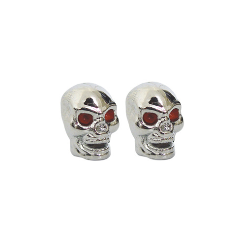 Trik Tops 53222 Custom Valve Stem Cap Pair Skull Chrome with Red Eyes