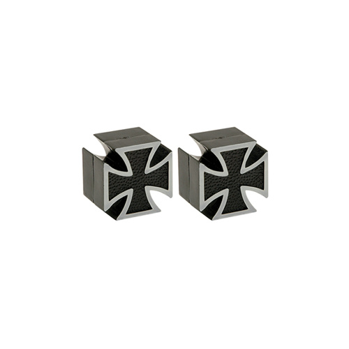 Trik Tops 53226 Custom Valve Stem Cap Pair Iron Cross Black with White Edge