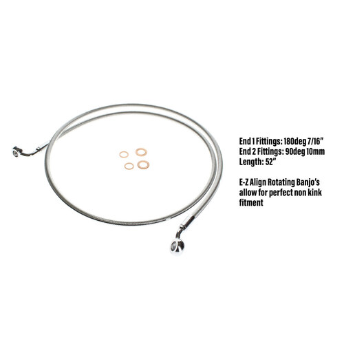 Magnum Shielding MS-36452SW Sterling Chromite 52" E-Z Align Front Brake Line w/7/16" x 180 Degree Banjo