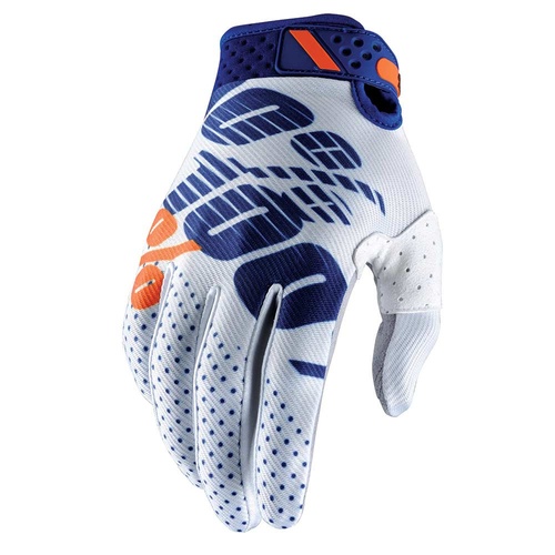 100% Ridefit White/Navy Gloves [Size:SM]