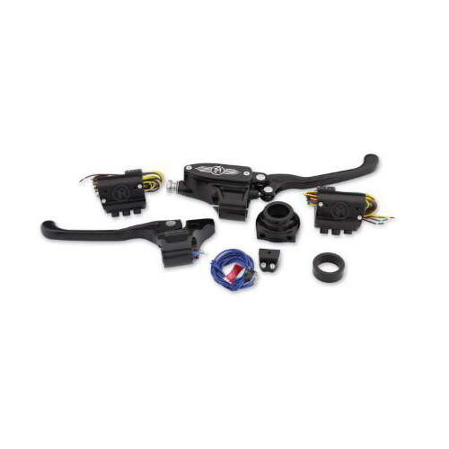 Performance Machine P00624019BM Handlebar Control Kit Black Contrast Cut for H-D 96-11 w/Cable Clutch & Throttle w/Single Disc Rotor