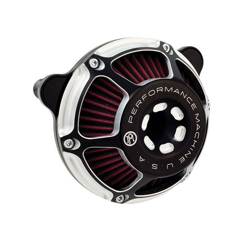 Performance Machine P02062078BM Max HP Air Cleaner Kit Black Contrast Cut for Big Twin 93-17 w/CV Carb or Cable Operated Delphi EFI