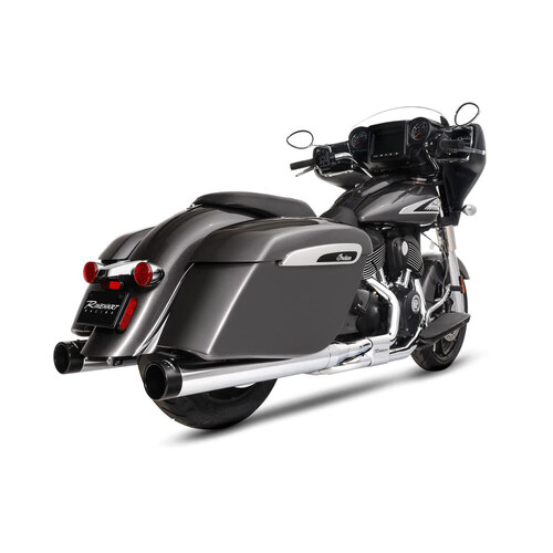 Rinehart Racing RIN-500-0562 4" DBX40 Slip-On Mufflers Chrome w/Black End Caps for Indian Big Twin 14-Up w/Hard Saddle Bags