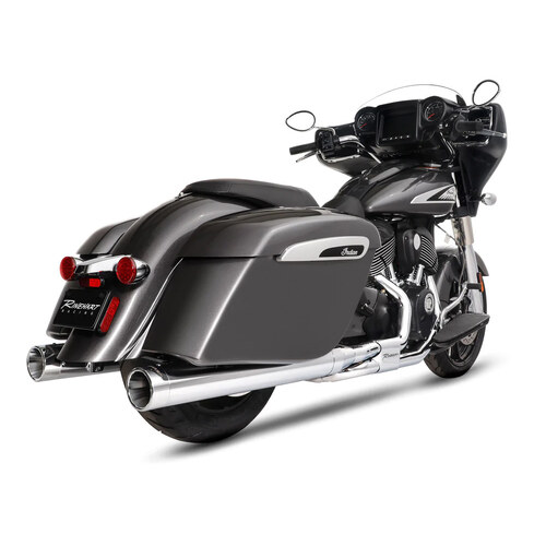 Rinehart Racing RIN-500-0562C 4" DBX40 Slip-On Mufflers Chrome w/Chrome End Caps for Indian Big Twin 14-Up w/Hard Saddle Bags