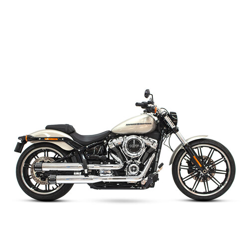 Rinehart Racing RIN-500-1200-SLOT 3.5" Slip-On Mufflers Chrome w/Black Contrast Cut Slotted End Caps for Softail Slim/Street Bob/Low Rider/Breakout/Fa