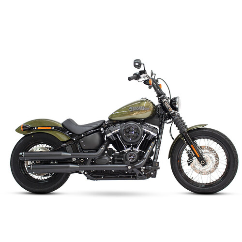 Rinehart Racing RIN-500-1201 3.5" Slip-On Mufflers Black w/Black Contrast Cut End Caps for Softail Slim/Street Bob/Low Rider/Breakout/Fat Boy 18-Up/St