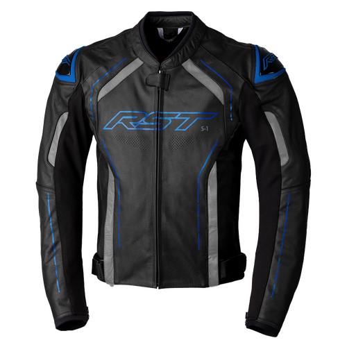 RST S-1 CE Black/Grey/Blue Leather Jacket [Size:SM]