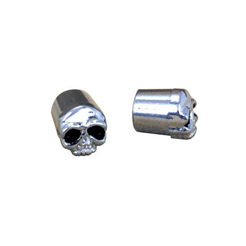 Zodiac Z011485 Skull Valve Stem Caps Chrome w/Black Eyes (Pair)