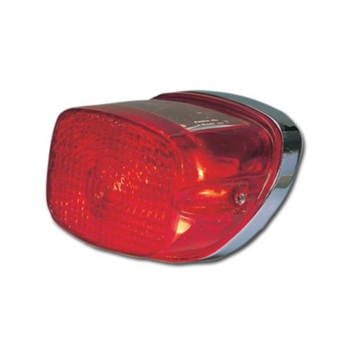 Zodiac Z162014 1973 Style Tail Light Chrome w/Red Lens for most H-D 73-98 Models