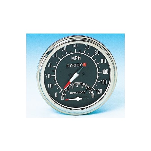 Zodiac Z169189 4.5" Tank Mount KPH Speedometer w/Tachometer Chrome for Big Twin 36-95E (Easy-R)